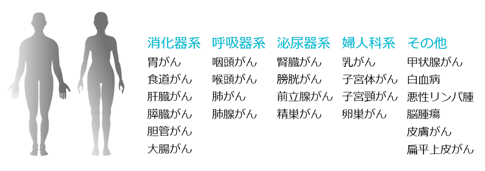 代表的な人体器官、がんの種類